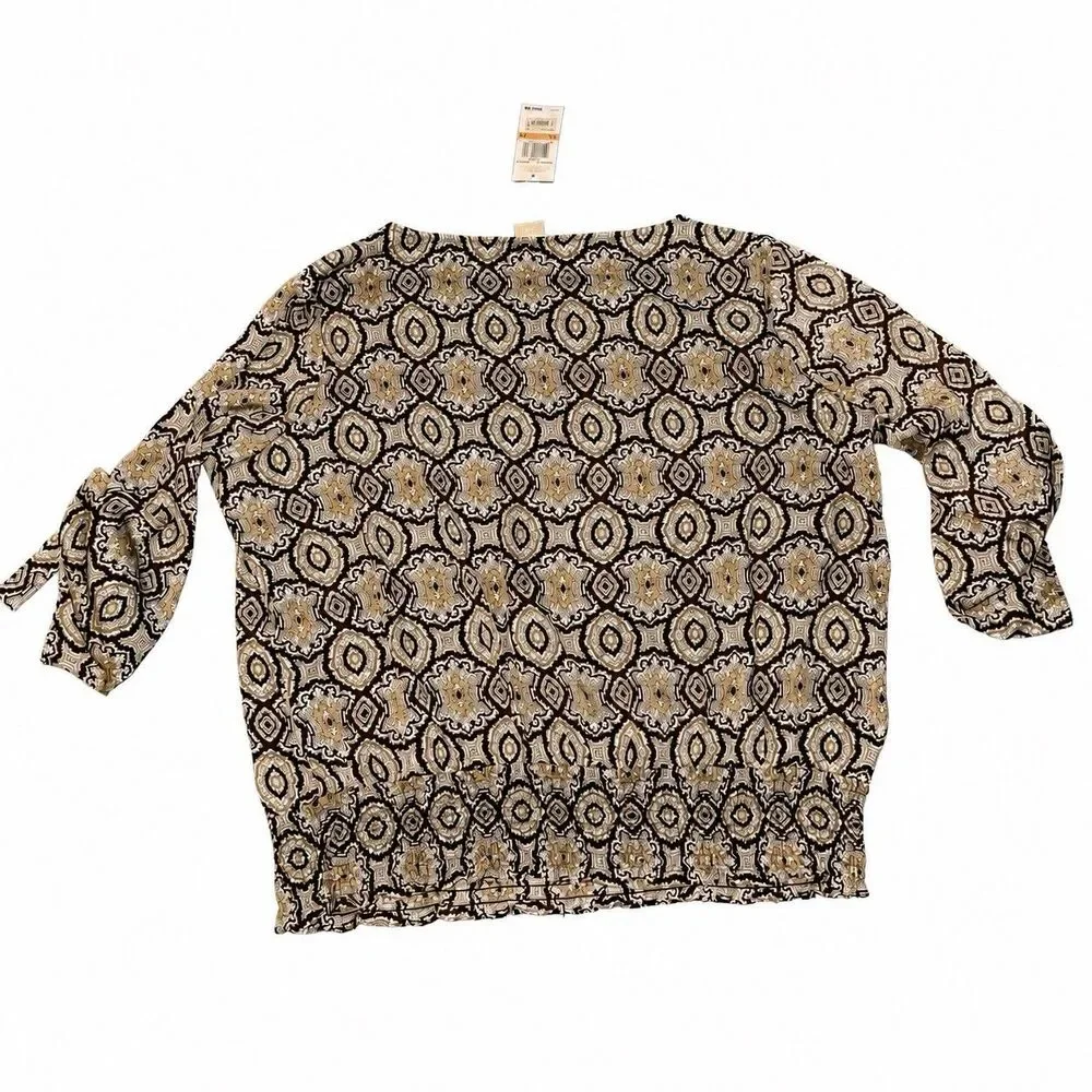 MICHAEL Michael Kors Blouse Womens 2X Brown Paisley D-Ring Sleeve NWT